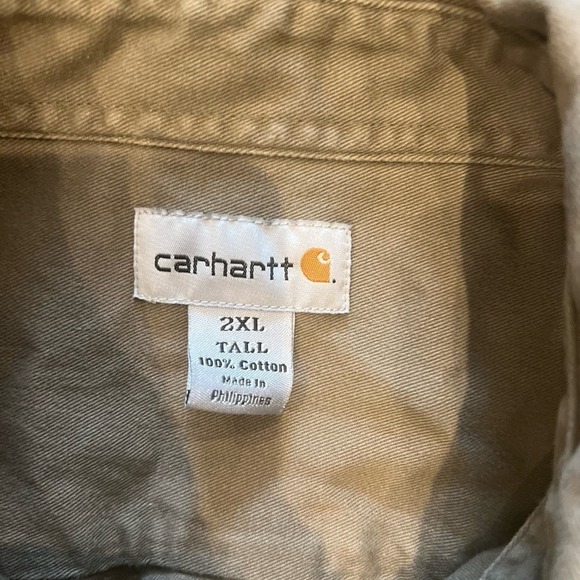 Carhartt Men's Heavy Duty Cotton Button Down Long Sleeve Work Shirt S09MRH Tan - Picture 5 of 6